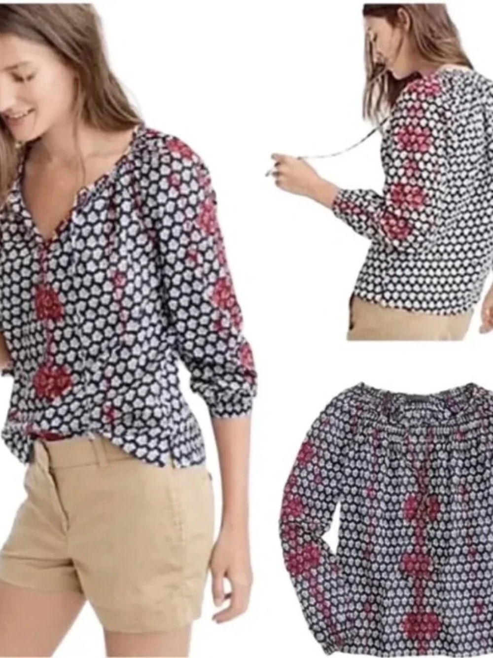 J.CrewWomen's  BoHo Oversized Embroidered Peasant Top Small  (Tag size 2)